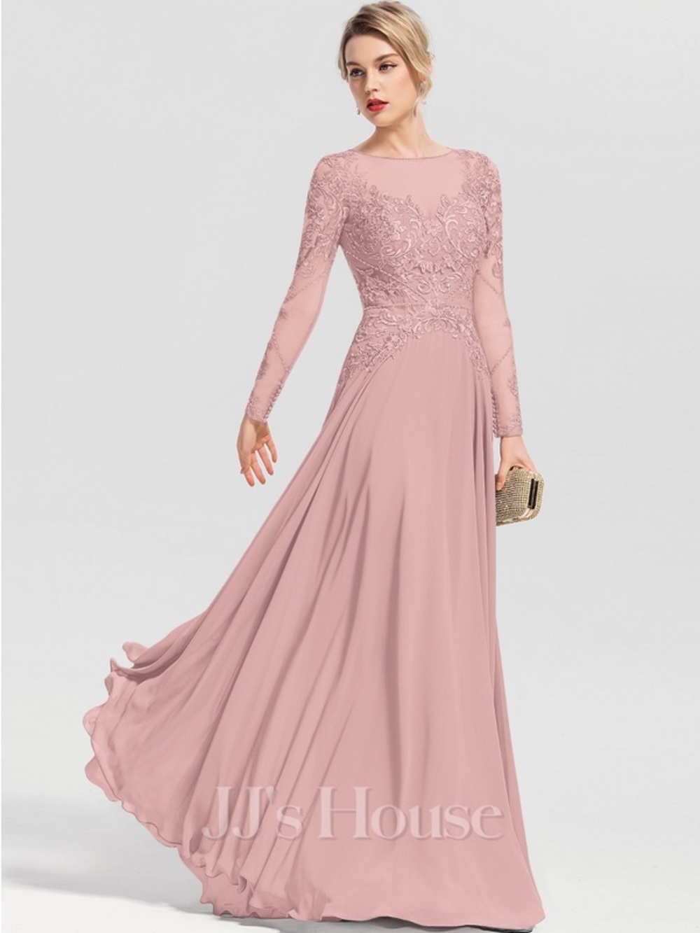 JJ's House Lora Dusty Rose Chiffon Maxi Dress
